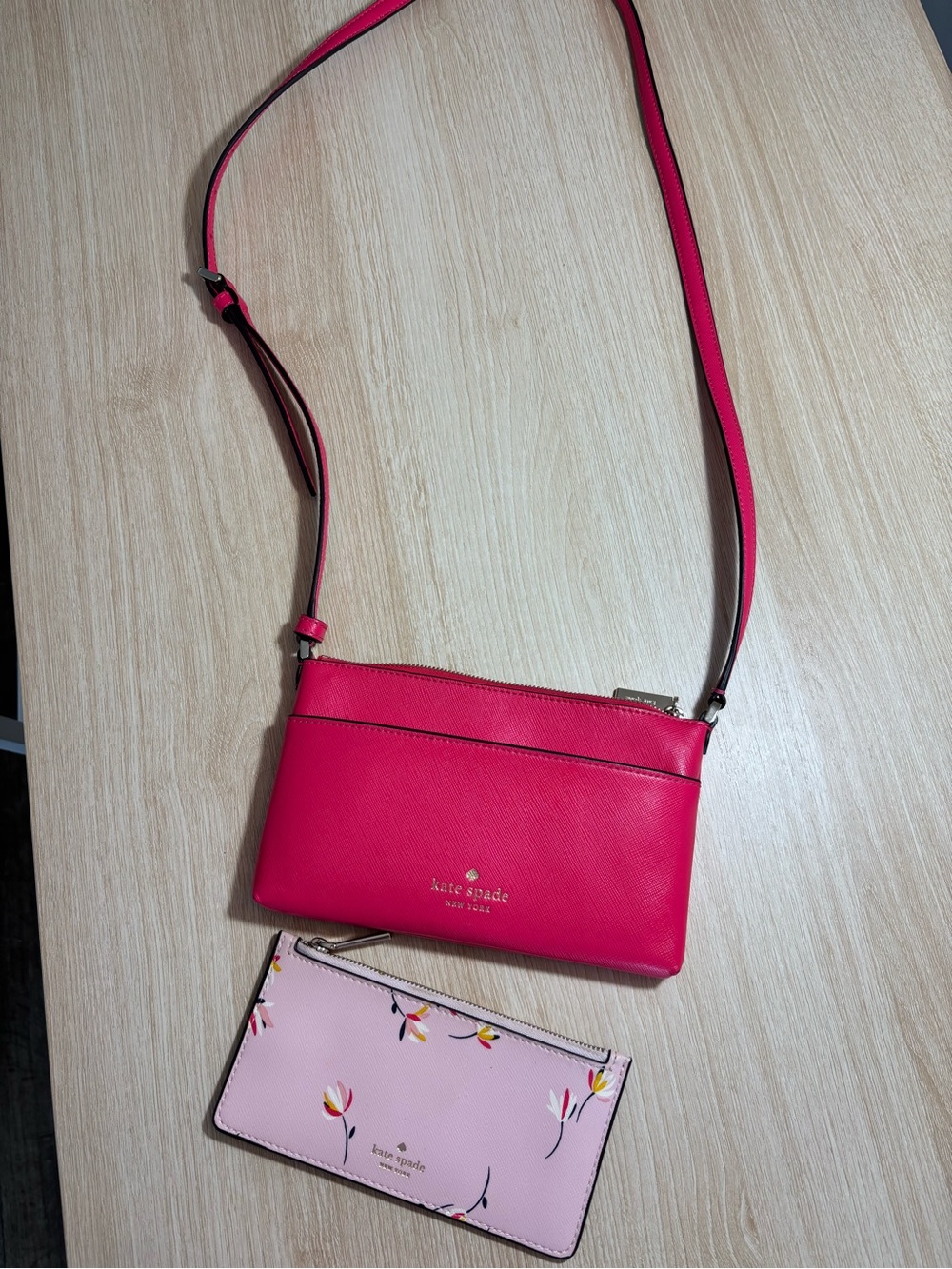 kate spade Hot Pink Crossbody with Floral Pink Card Wallet